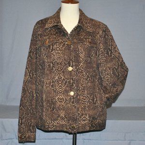 Chaps Women's Jean Jacket Size 1X Brown & Tan Snakeskin Print
